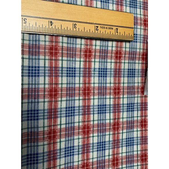 Vintage Plaid Fabric 1/2 Yard Red Blue Cream Cotton Blend Craft Sewing - Picture 3 of 4